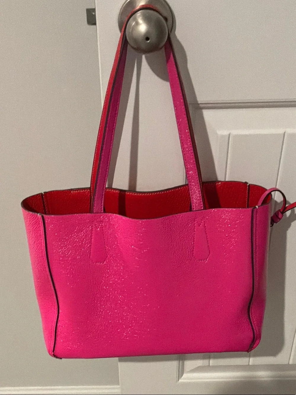 Tory Burch Pink and Red Colorblock Leather Tote